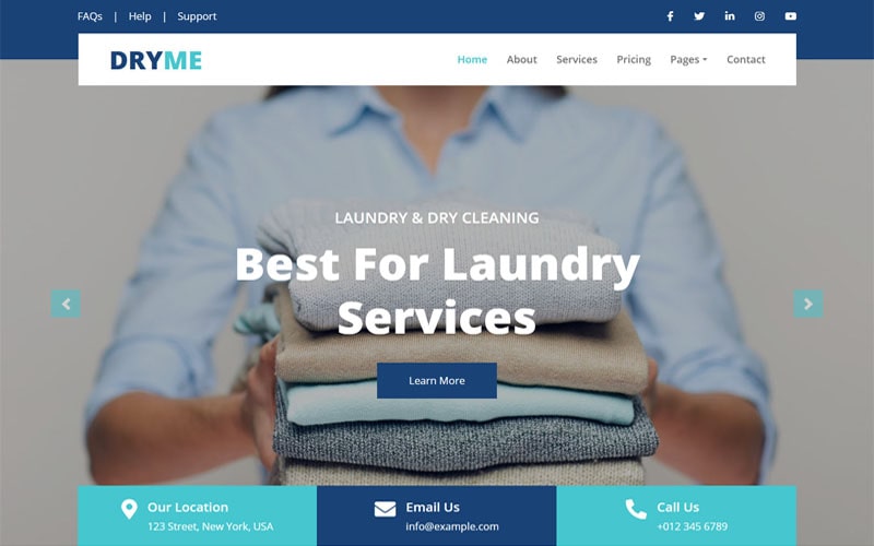 DRYME – Free HTML5 Laundry Service Website Template