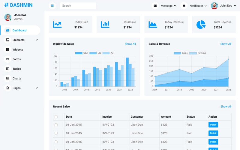 A dashboard and admin panel